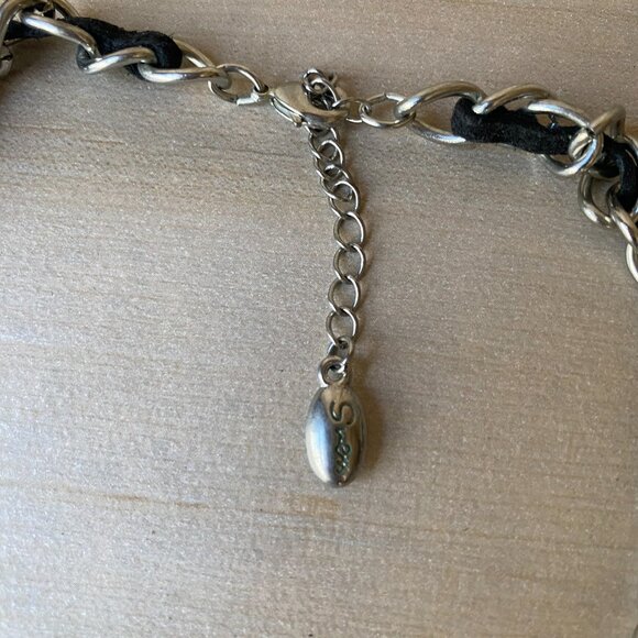 Guess Y2K silver rhinestone chain link heart pendant collar necklace 15" bling - Picture 6 of 8